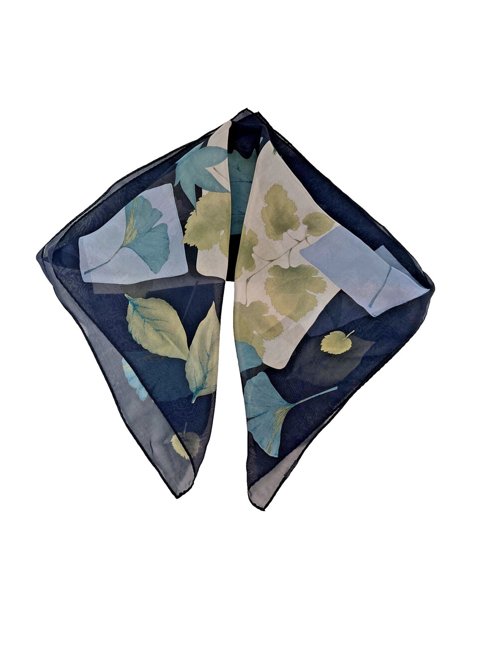 Vintage TALBOTS Silk Chiffon 21" Neckerchief Scarf Gray Sage Botanical 90s